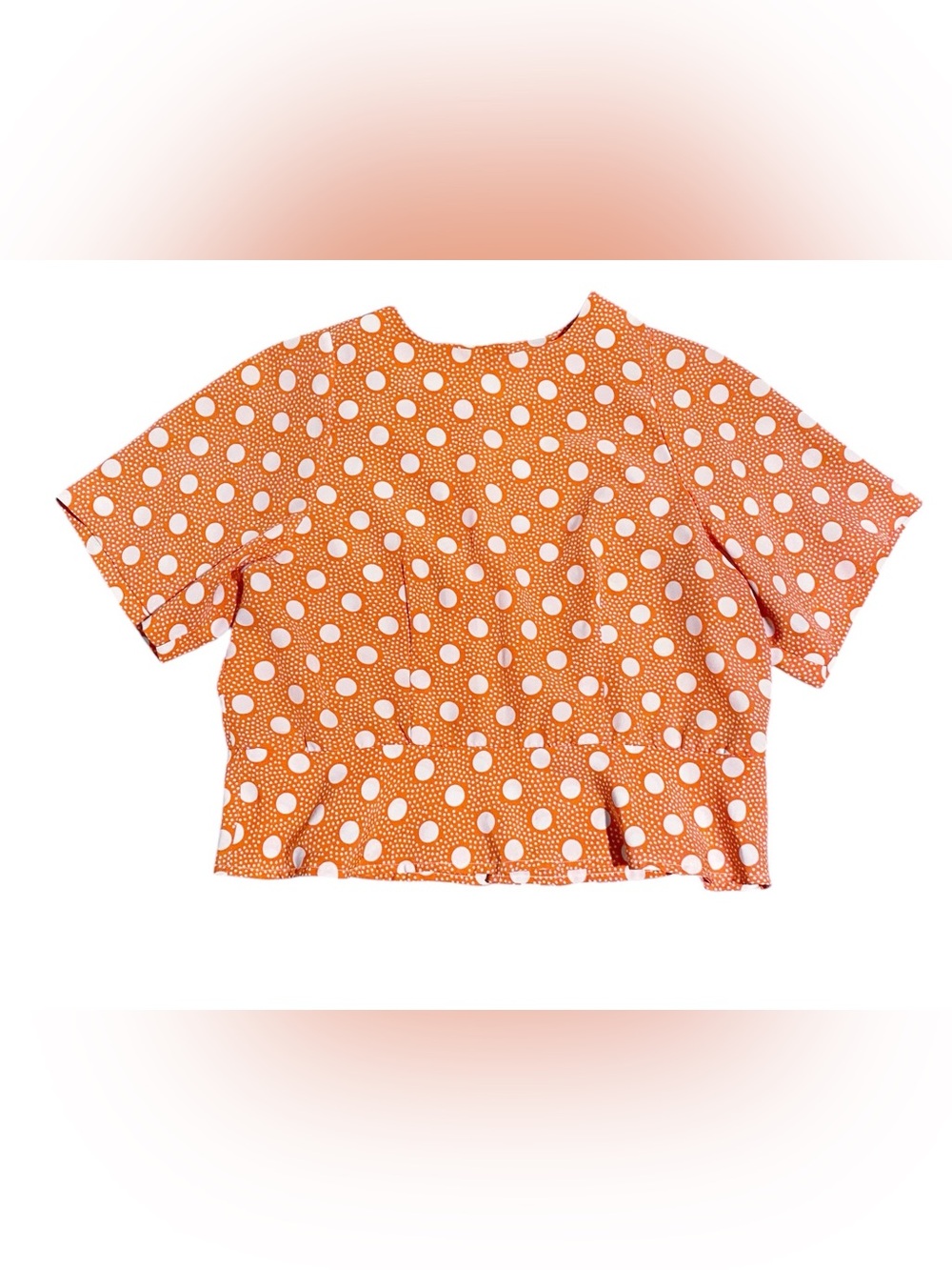 Vintage Orange Polka Dot Button Back Cropped Peplum Top Size Medium